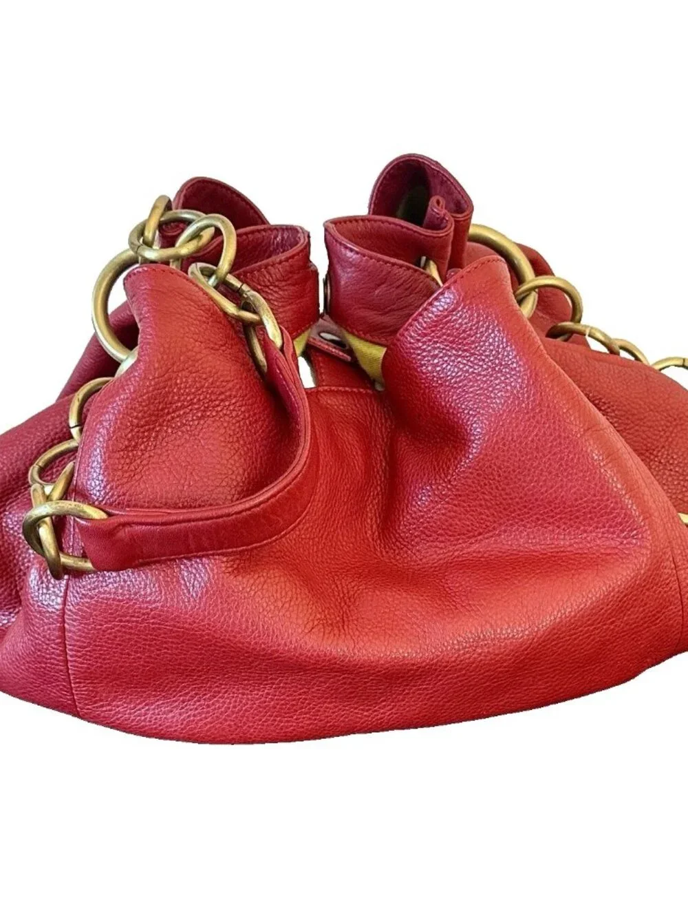 LUPO Leather Shoulder Hobo Bag Red Chain Handle